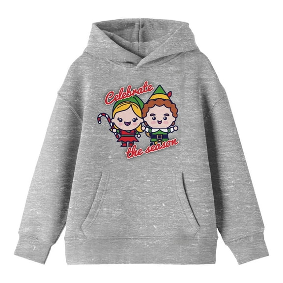 Elf Chibi Elves Celebrate the Season Youth Heather Gray Graphic Hoodie-Large