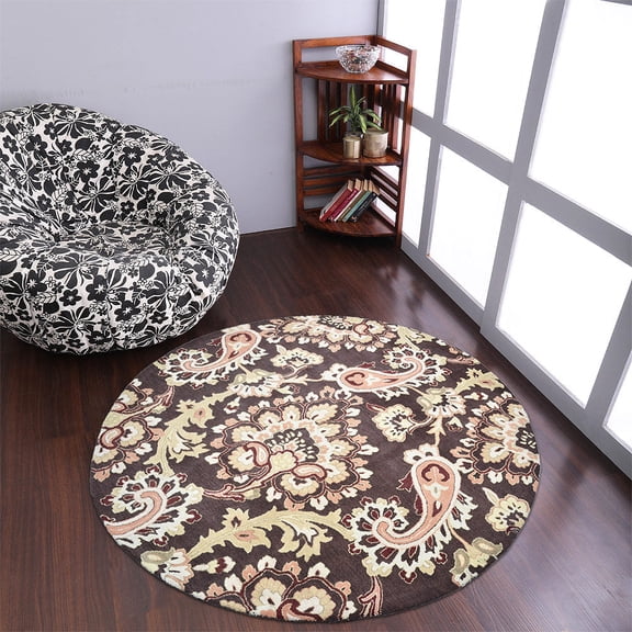 Rugsotic Carpets Hand Tufted Wool Eco-Friendly 10'x10' Area Rugs Round Brown Floral Modern High Pile Thick Handmade Anti Skid Indoor Rug for Living Room, Bedroom K00151