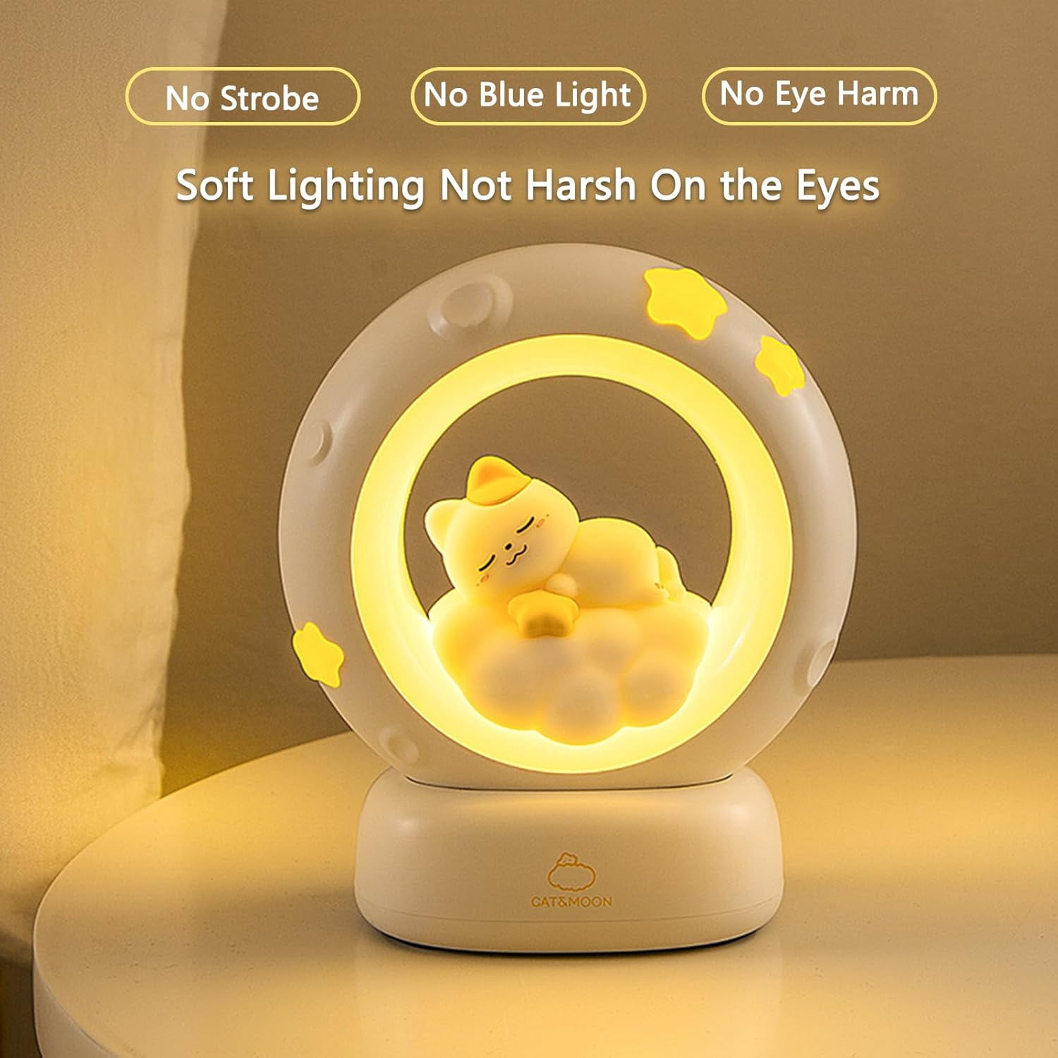 Space Kitty LED Night Light for Kids, Cute Cat Nursery Lamp with Touch Sensor, Dimmable Rechargeable Bedside Light, Animal Decor Gifts for Girls Baby Cat Lovers