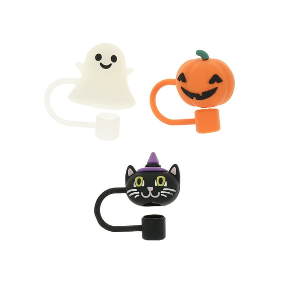Way to Celebrate Halloween Novelty Silicone Straw Topper Set, Multicolored, 3 Pieces