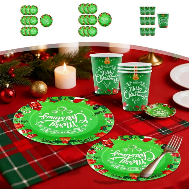 Christmas Party Plates and Cups Set | 10-Piece Disposable Tableware for Holiday Gatherings