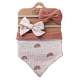 thumbnail image 2 of OAVQHLG3B Baby Girls Plaid Print Bibs Set Cute Linen Cotton Double Sided Saliva Headband Set 1 Bib Wipe 2 Bow Tiara, 2 of 2
