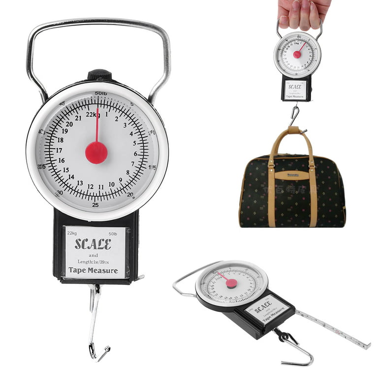 22kg/50lb Portable Hanging Scale Balance Fish Hook Weighing Balance Kitchen  With Measuring Tape Measure Fishing Scales 