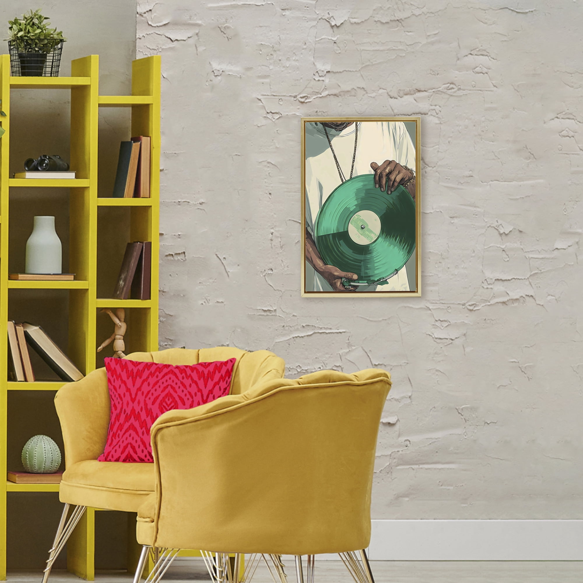 Stupell Industries Green Vinyl Record Portrait Gold Framed Floater Canvas Wall Art, design by Franklyn Gregory