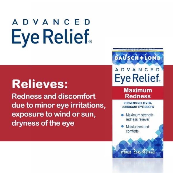 6 Pack - Advanced Eye Relief Maximum Redness, Redness Reliever Lubricant Eye Drops from Bausch & Lomb, for Dry Eyes & Redness Relief, 0.5 Fl Oz (15 mL)