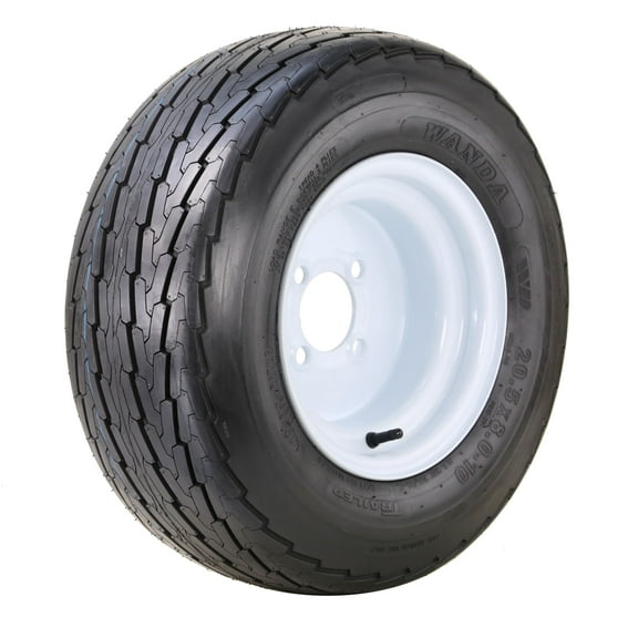 WANDA Trailer Tire Wheel Assembly 20.5x8-10 10-Ply E 95L with 4 Lugs on 4" PCD White Rim