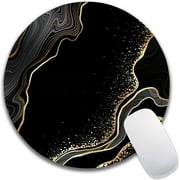 Hokafenle Black Gold Marble Round Mouse Pad, Custom Waterproof&Anti-Slip Rubber Base Gaming Mouse Mat, Mousepad