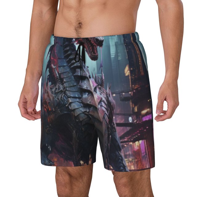 Fotbe Urban Mechanical Dragon Traje de Baño para Hombre – Shorts de Natación de Secado Rápido con Forro y Bolsillos-XX-Large