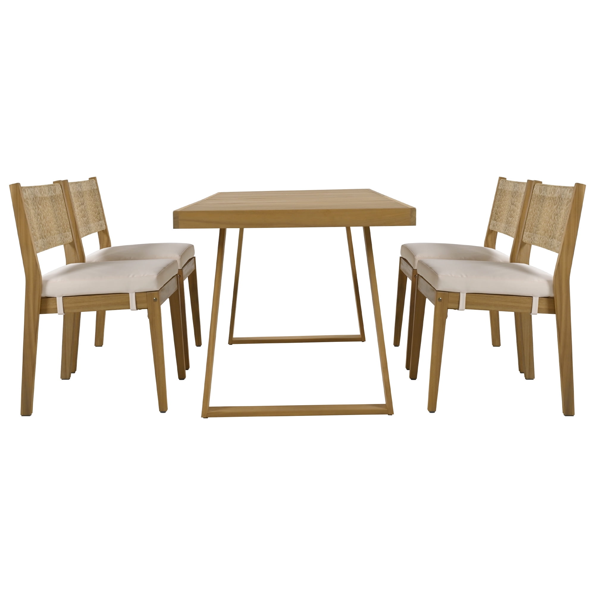 Harper & Bright Designs Patio Outdoor Acacia Wood Dining Set for 4, 5 Pieces All Weather Farmhouse Dining Furniture Set with Table and 4 Chair for Outdoor Garden Porch, Beige