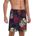 thumbnail image 2 of Bixox Men's Roses Skulls printed lightweight casual shorts, soft sleep shorts with pockets., 2 of 7