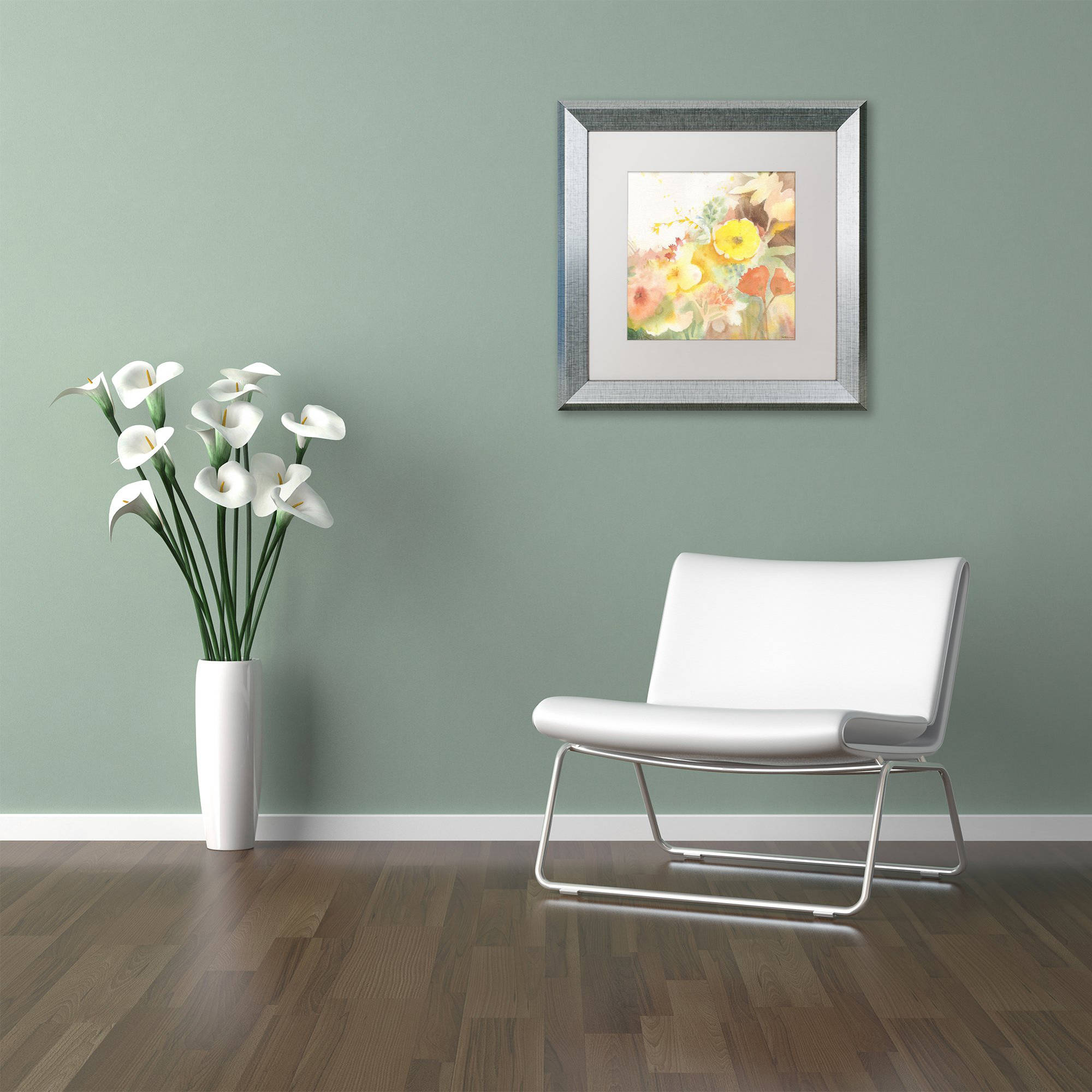 Trademark Fine Art "Yellow Path" Canvas Art by Sheila Golden, White Matte, Silver Frame
