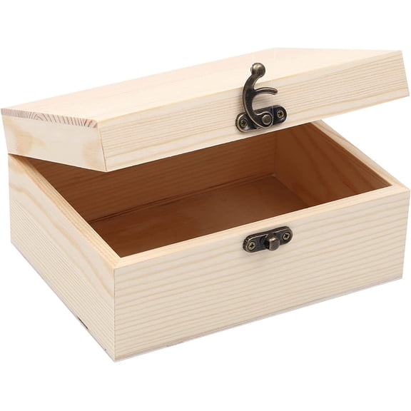 (2-Pack Unfinished Unpainted Wooden Box with Hinged Lid for Crafts DIY Storage Jewelry Plain Pine Box - Small 6.7"x5.1"x3.1"