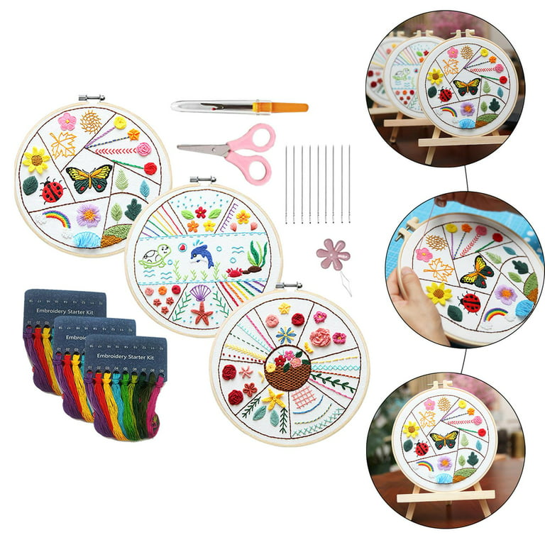 1 Set Embroidery Stitch Practice with Pattern Decoration Durable with  Embroidery Hoop Handmade for Starters Adults Needlework Practice 