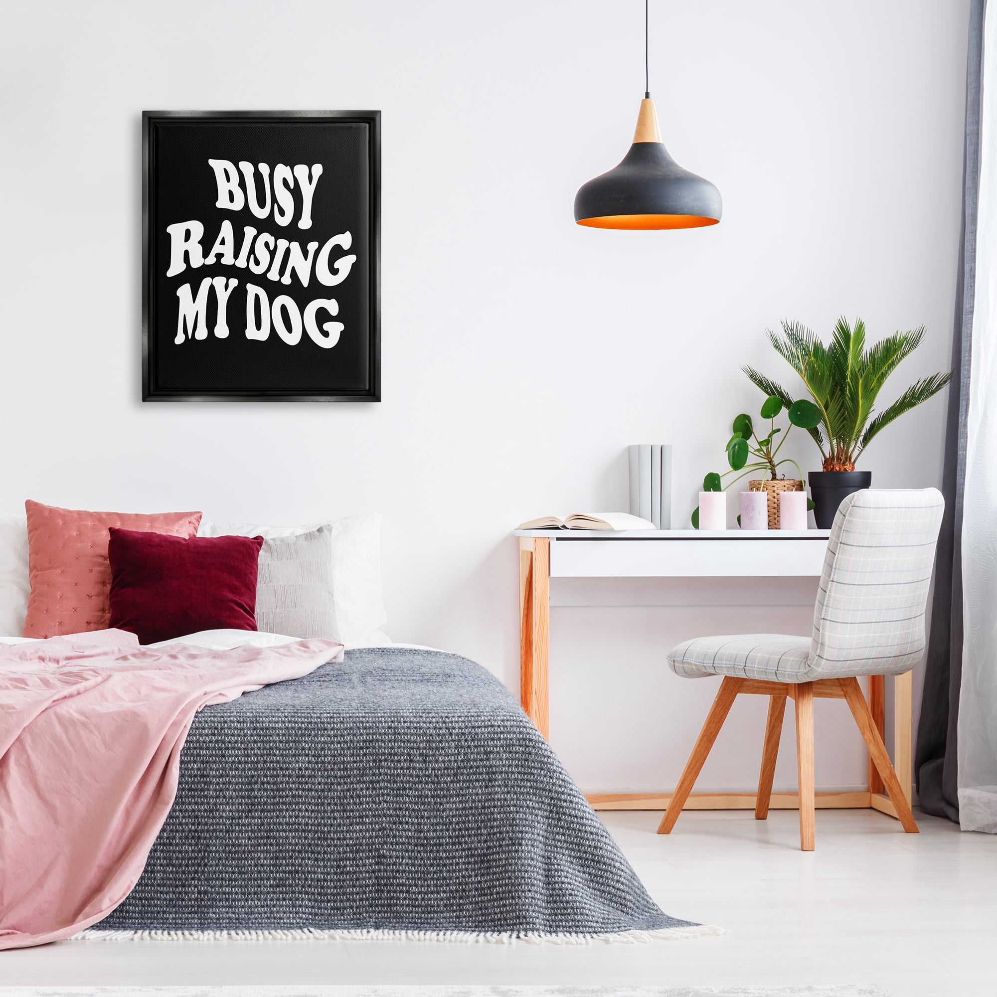 Stupell Industries Black & White Dog Phrase Inspirational Painting Black Floater Framed Canvas Art Print Wall Art, 25 x 31