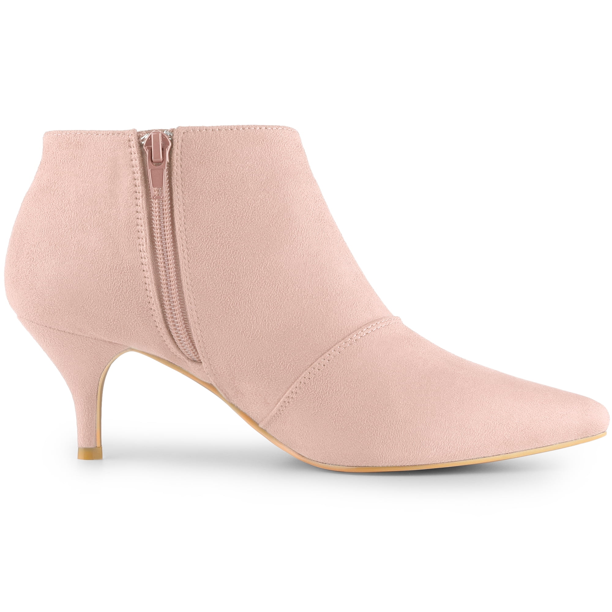DARING DIVA Women's Pointed Toe Kitten Heel Cutout Ankle Boots Dust Pink 8.5