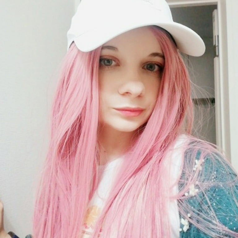 1Pc Pastel Pink Wig Synthetic Hairpiece Natural Long Straight Women Girls Wig
