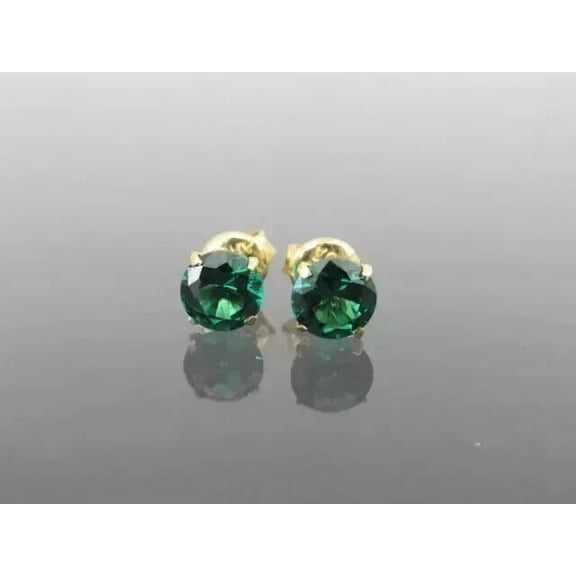 Natural Green Emreald 3Ct Round Cut Women's Emerald Stud Earring 14K Yellow Gold Plated Silver