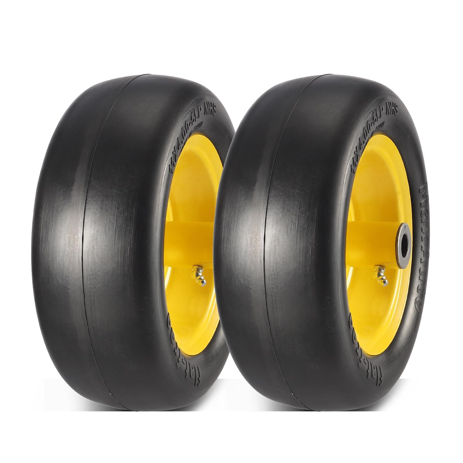 New 13x5.00-6 Flat-Free Lawn Mower Smooth Tires with Steel Rim 2-Pcs-Set 