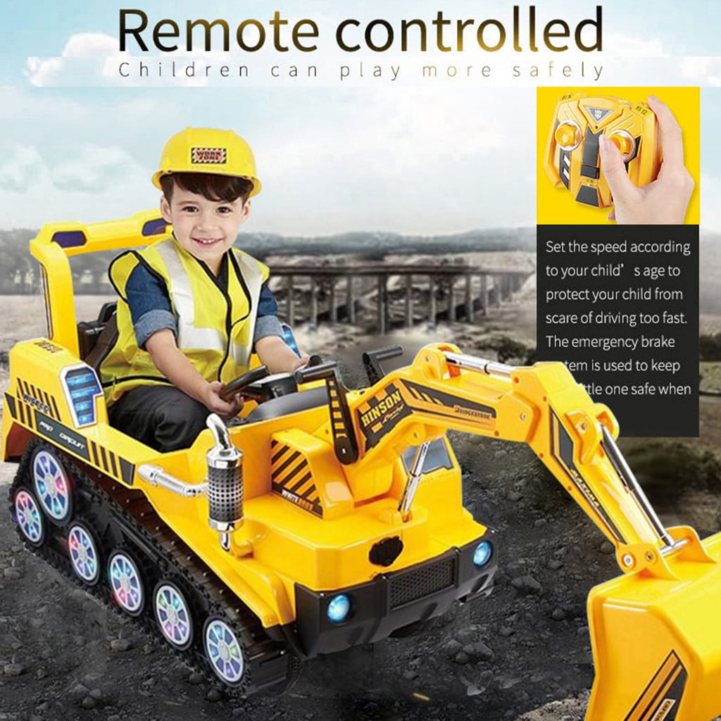 Rechargeable One-button Start Vehicles Truck Ship from USA Yellow Real Simulation Driving Bulldozer Car RTR 2.4G RC Remote Manual Dual Mode Crawler Construction Manned Truck for Kids 5 years old 