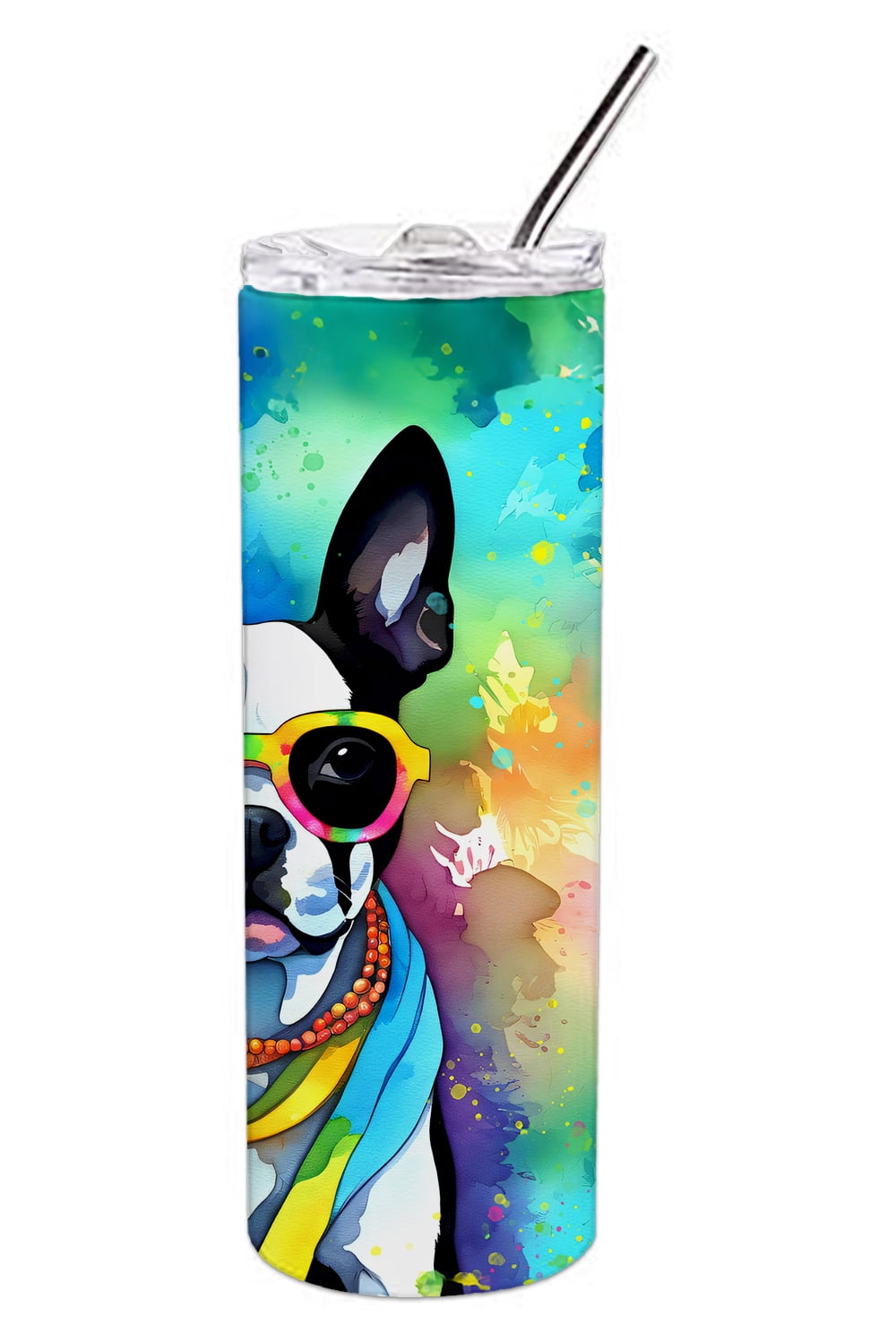 Carolines Treasures DAC2469TBL20 3 x 8.25 x 3 in. & 20 oz Boston Terrier Hippie Dawg Stainless Steel Skinny Tumbler
