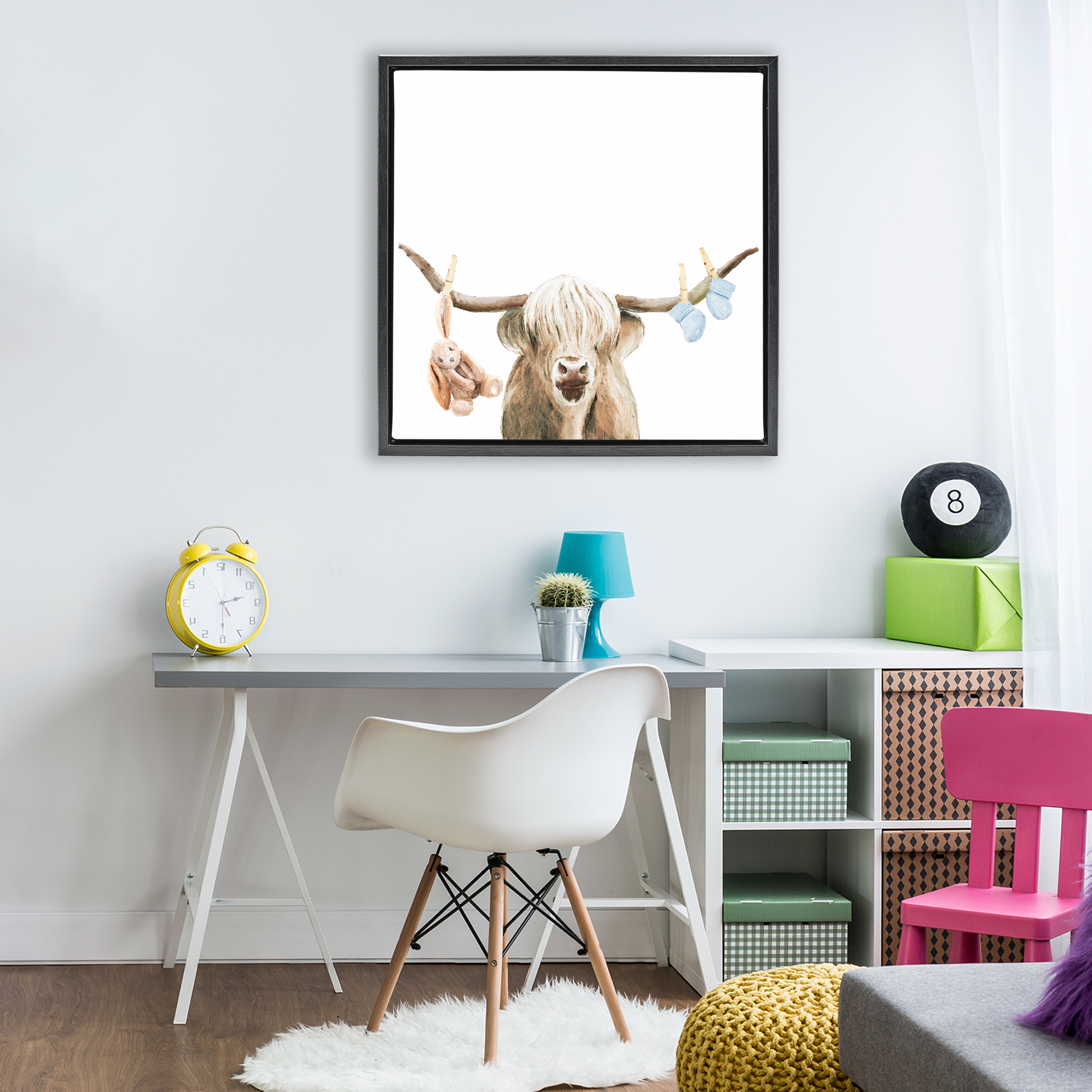 Highland Cow Baby Boy Black Framed Floater Canvas Wall Art, design by Ali Lynne