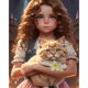 thumbnail image 1 of Kit Pintura Por Números Sobre Lienzo Arte Al Óleo Artesanal Imagen Gato Niña Pequeña 40x50cm, 1 of 9