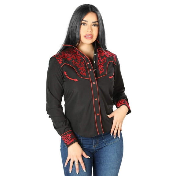 Women's Black Embroidered Long Sleeve Western Shirt 'El Señor de los Cielos' 126668