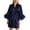 Dark Blue, variant on Womens Elegant Short Satin Robe with Feather Decorated Sleeves Open Front Nightgown,Women's,Size M-XXL