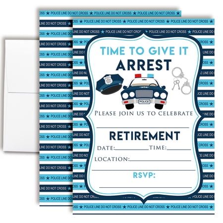 Give it Arrest Police Retirement Party Invitations – 20 Fill In the Blank Invites with Envelopes – 5x7 Retirement Party Invitations for Women Men, Retirement Invites by Amanda Creation