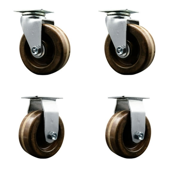 5 Inch High Temp Phenolic Caster Set with Bronze Bearings 2 Swivel 2 Rigid SCC