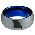 thumbnail image 2 of Tungsten Missouri Show Me State Band Ring 8mm Men Women Comfort Fit Blue Dome Brushed Gray Polished, 2 of 4