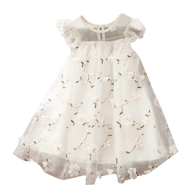 Yanlir Robe de Princesse Imprimée Sans Manches à la Mode pour Fille, Mignonne et Respirante, Robe de Soirée, Col Rond, Tenue d'Été pour la Maison des Enfants (Blanc, 1-2 Ans)