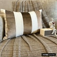 thumbnail image 2 of Brown 12"x14" (30x35 cm) Lumbar Pillow Cover, Velvet & Linen Patchwork Oblong Pillow, Striped Pattern Modern Style - Swathe Brown, 2 of 10