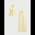 thumbnail image 2 of Conjunto de Dos Piezas de Verano para Mujer, con Estampado de Rayas, Sin Mangas, con Cordones, Camiseta Sin Mangas y Pantalones para Playa Amarillo M, 2 of 8