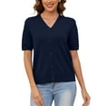 thumbnail image 3 of Uvplove Women's V Neck Crochet Knit Cardigan Short Sleeve Open Front Button Down Hollowed Out Soft Shrugs Tops,Navy blue,large, 3 of 9