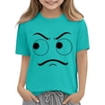 thumbnail image 5 of Blusas y camisas de manga corta con cuello redondo para niños y niñas, color liso, con estampado de expresión linda, manga corta, holgadas y cómodas, blusa para niña, 5 of 5
