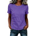 thumbnail image 6 of Josdec Women's Cotton Linen Blend Round Neck Short Sleeve Side Button Detail Casual Summer Beach Vacation Top S-XXXL, 6 of 7