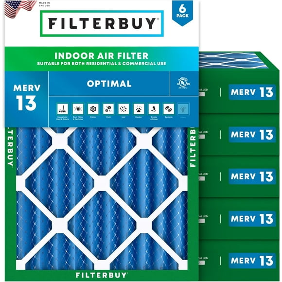 Filterbuy 16x22x4 MERV 13 (MPR 1900) Health Defense, Pleated HVAC AC Furnace Air Filters (6-Pack)