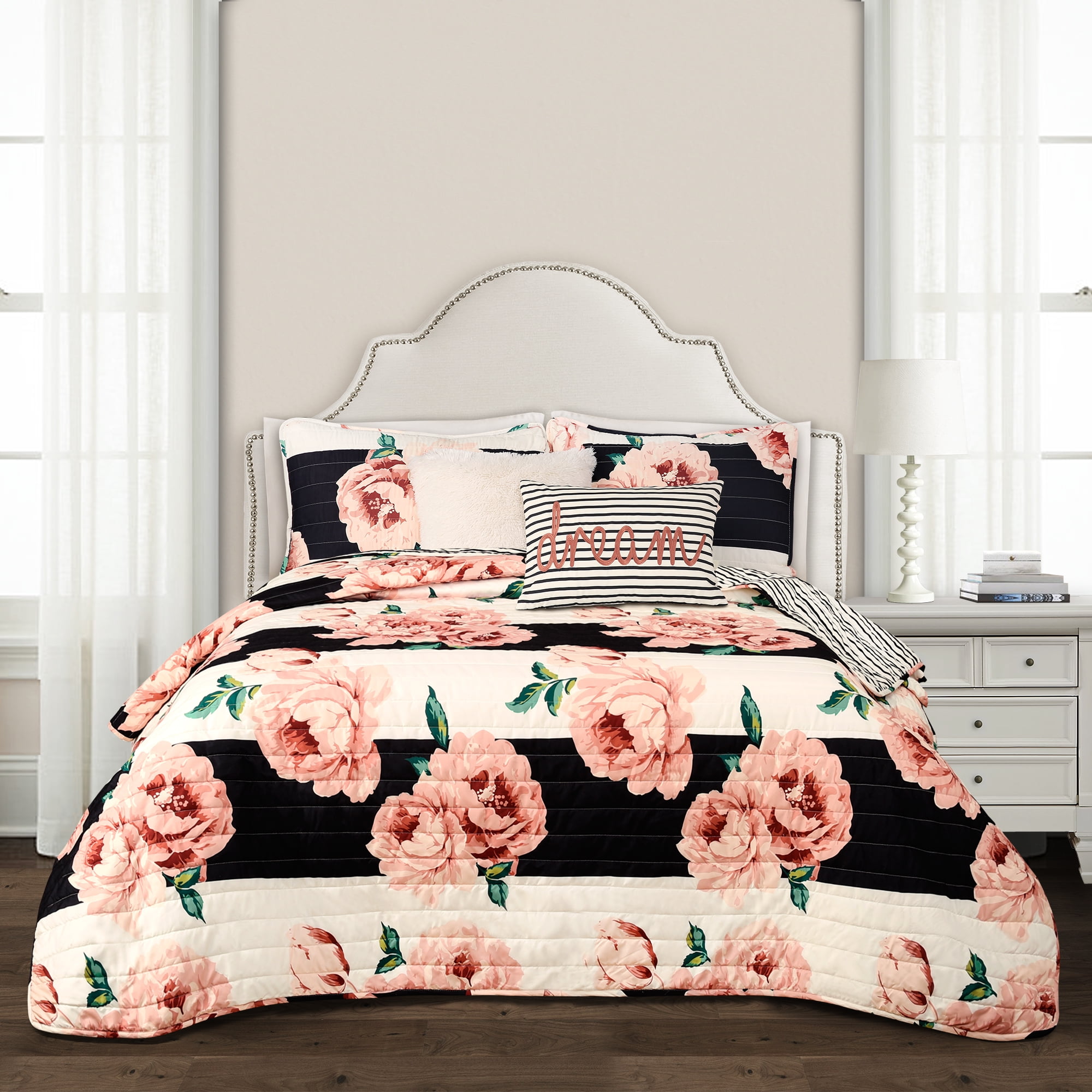 Lush Decor Amara Watercolor Rose 7 Pezzi, Nero E Rosa Polverosa