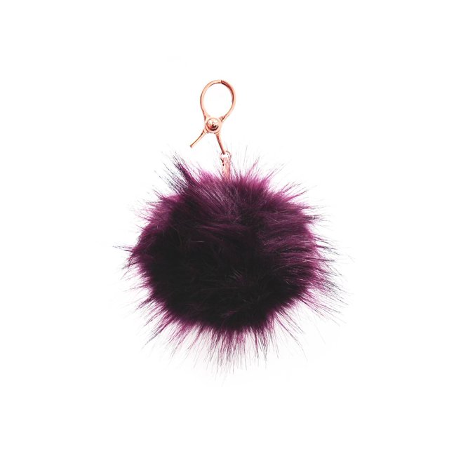 CC Fox Faux Fur Cell Phone Purse Key Chain, Plum