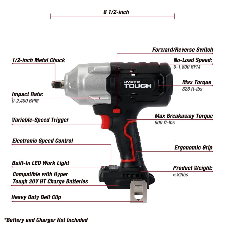 Hyper Tough 20V Max Brushless 1/2 in. Impact Wrench, 900 ft.-lbs. photo 3
