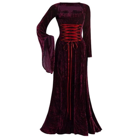 

Women Renaissance Costumes Dress with Corset Velvet Plus Size Medieval Floor Length Flare Sleeve Vintage Cosplay