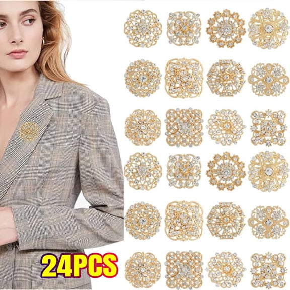 24 Pieces Wedding Bouquet Brooches for Women Fashion, Rhinestone Bulk Flower Brooch Pins for Crafts