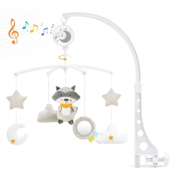 FVLOENG Baby Crib Mobile with Wind-Up Music Box, Soft Plush Hanging Toys, Nursery Crib Mobile Adjustable Crib Clamp, Baby Mobile for Crib Boys Girls White
