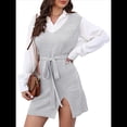 thumbnail image 2 of de Vestido Tipo Chaleco para Mujer, Suéter de Punto, Suéter con Cuello en V y Cintura Anudada Gris XL, 2 of 10