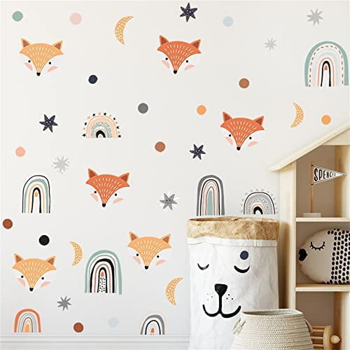YOITEA Colorful Cute Fox and Rainbow Wall Sticker for Kid Removable Animal Dot Star Wall Decal DIY Decoration for Nursery Baby Bedroom Playroom Living Room Gaming Room