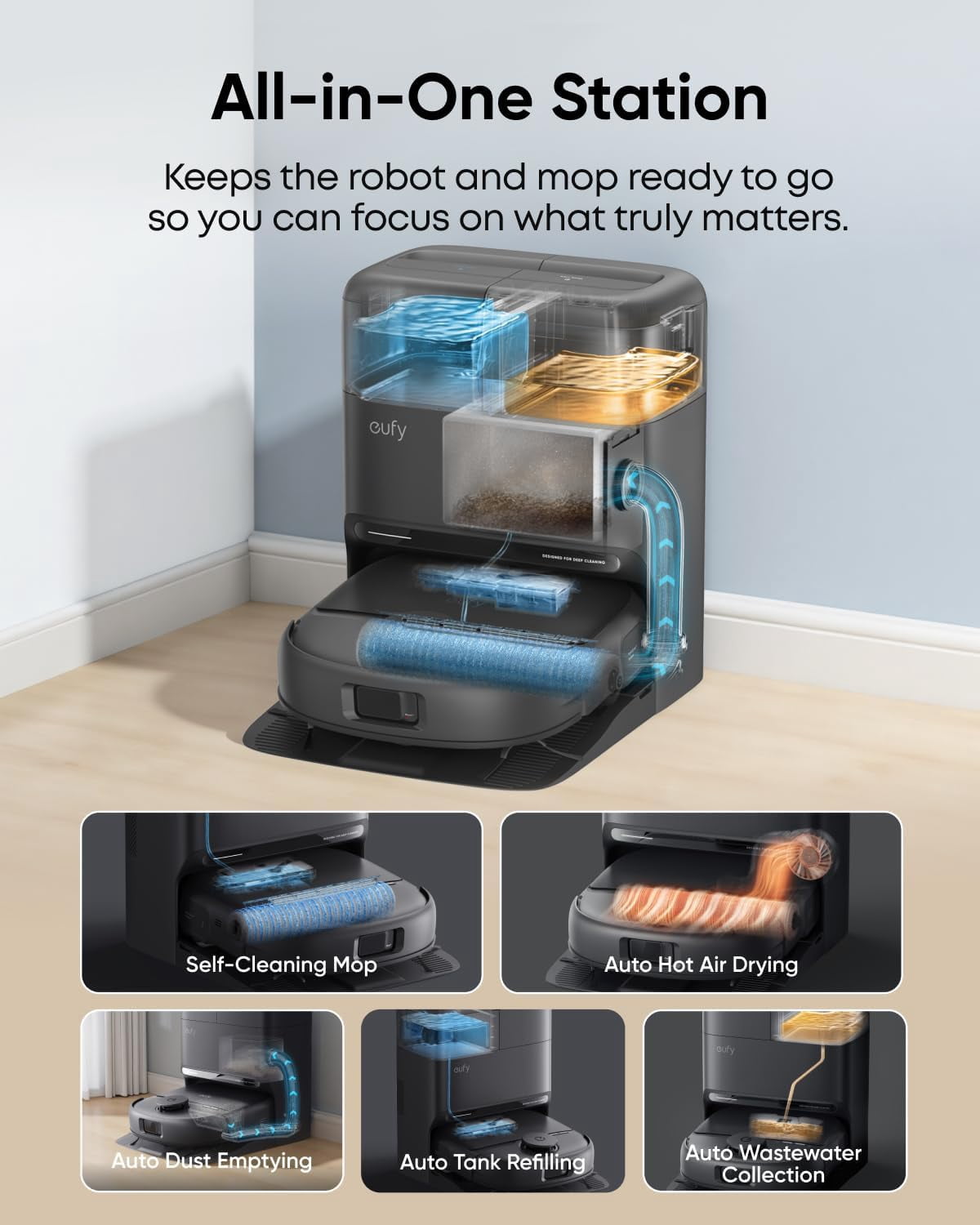 eufy Robot Vacuum and Mop Combo C28 with official solution, HydroJet Self-Cleaning Roller Mop, 15,000 Pa Turbo High Suction,Multi-Floor Mapping, No-Go Zones,Ideal for Pet Hair