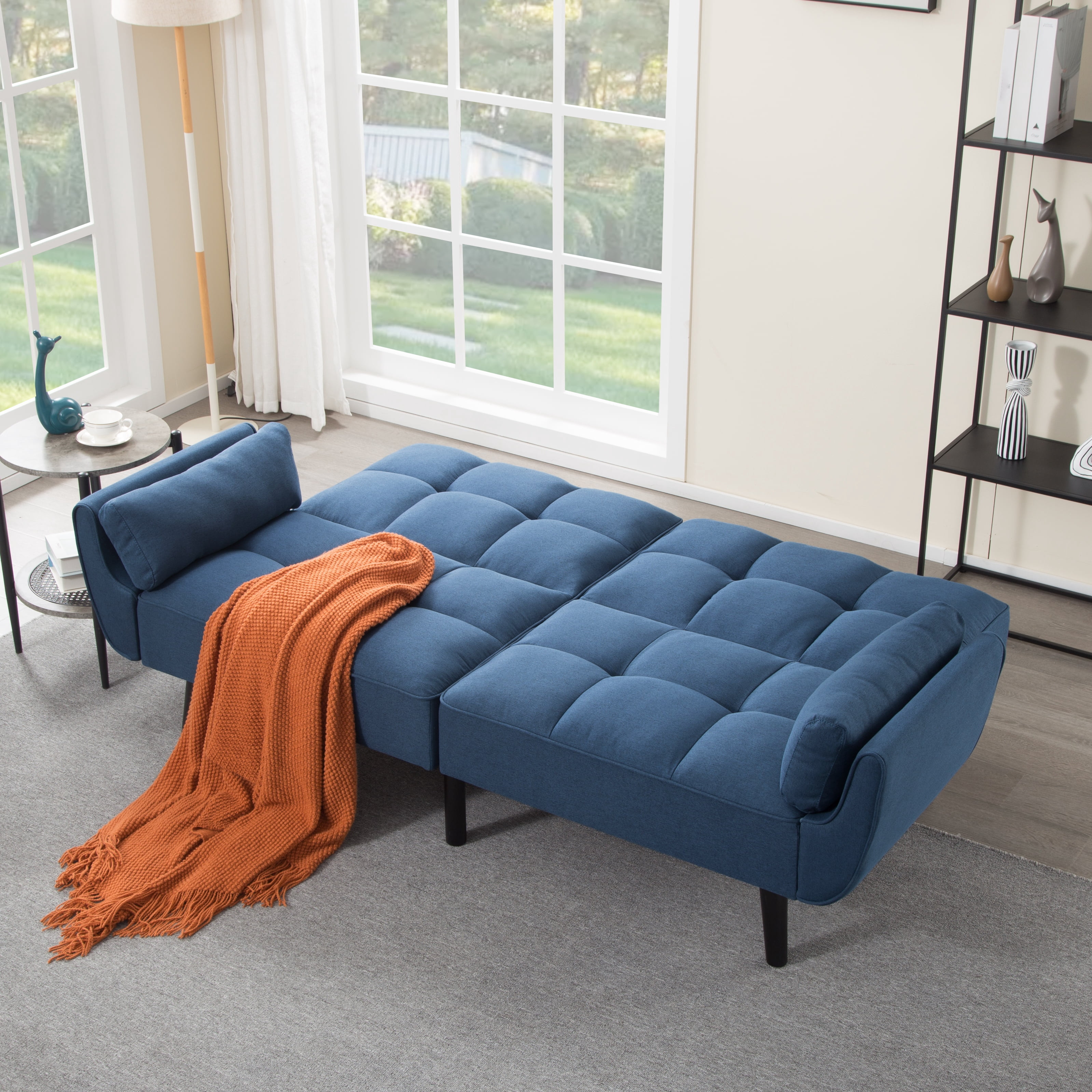 Gewnee 75.2”Convertible Futon Sofa Bed,Tufted Sleeper Couch with 3-Angle Adjustable Split Back,Upholstered Loveseat for Small Spaces & Guest Rooms.Dark Blue