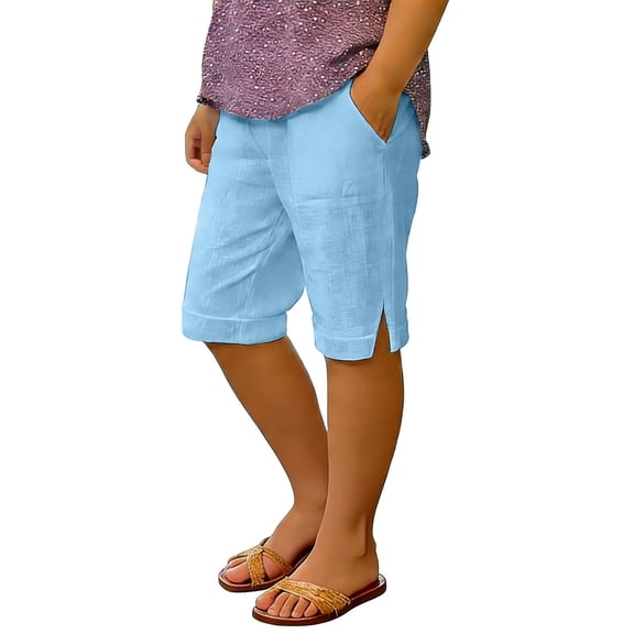XIMIN Boys Short Beach Pants Knee Length Cropped Split Summer Casual Shorts Teen Kids Lightweight Elastic Waist Trousers