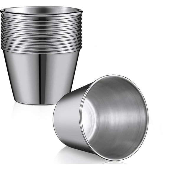 LQQBOX 12 Pcs Metal Sauce Cups 2.4oz Ramekins, Stainless Steel Dipping Sauce Cups Metal Condiment Container Reusable Round Butter Dressing Sauce Cups Restaurant Small Bowls